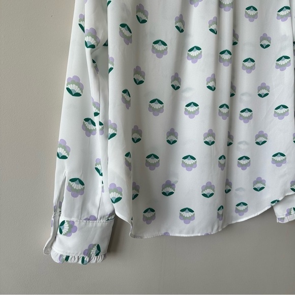ARITZIA-“SUNDAY Best” CottageCore Floral Ruffle Front Ling Sleeve Blouse - Picture 9 of 13